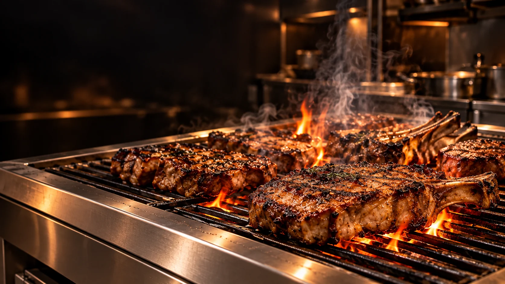 Viandes grillées sur la braise d'un feu de bois