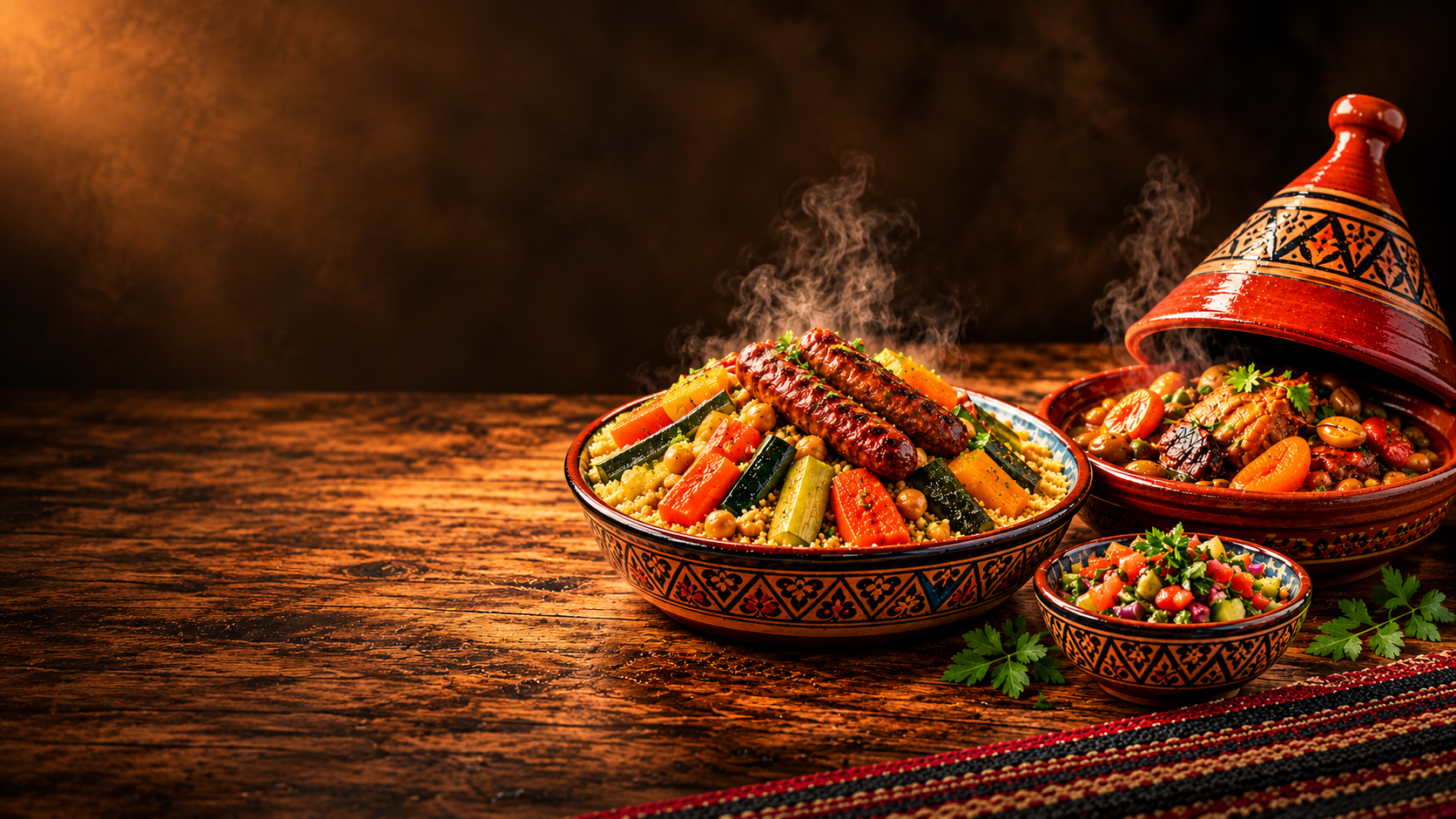 Couscous aux merguez, tajine et salade fraîche